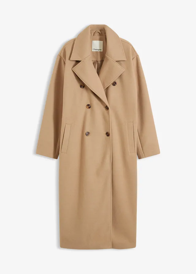 Lange oversized jas in wollen look • lichtkaki mêlee • bonprix online shop