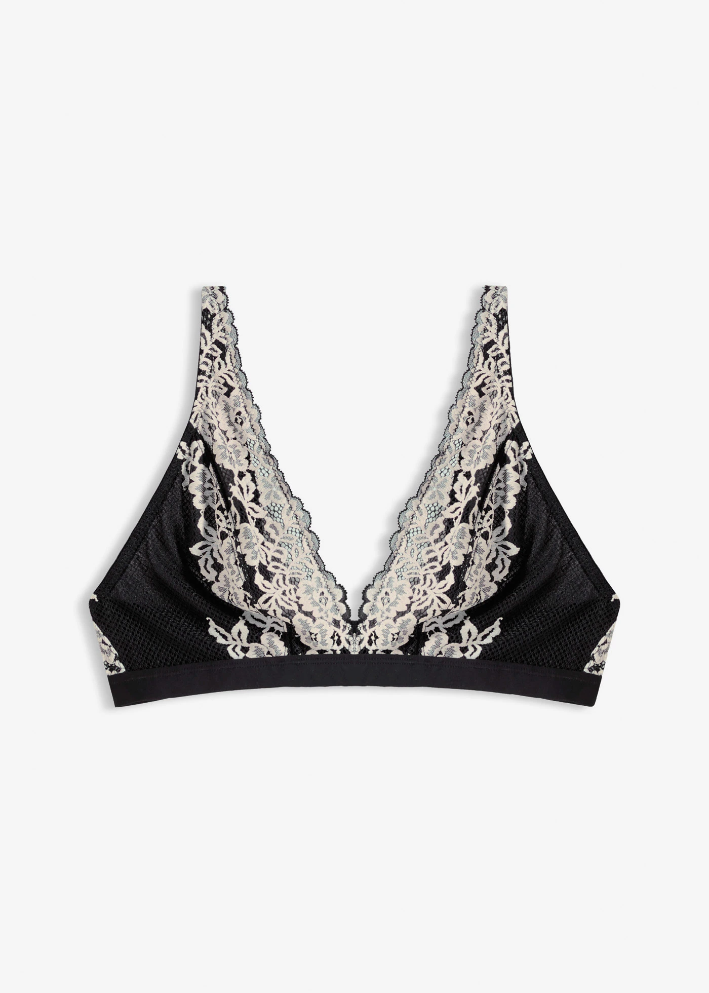 Bralette melltartó színes csipkéből • fekete/gyapjúfehér • bonprix áruház