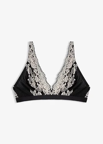 Bralette van tweekleurig kant, Kleur: zwart/wolwit