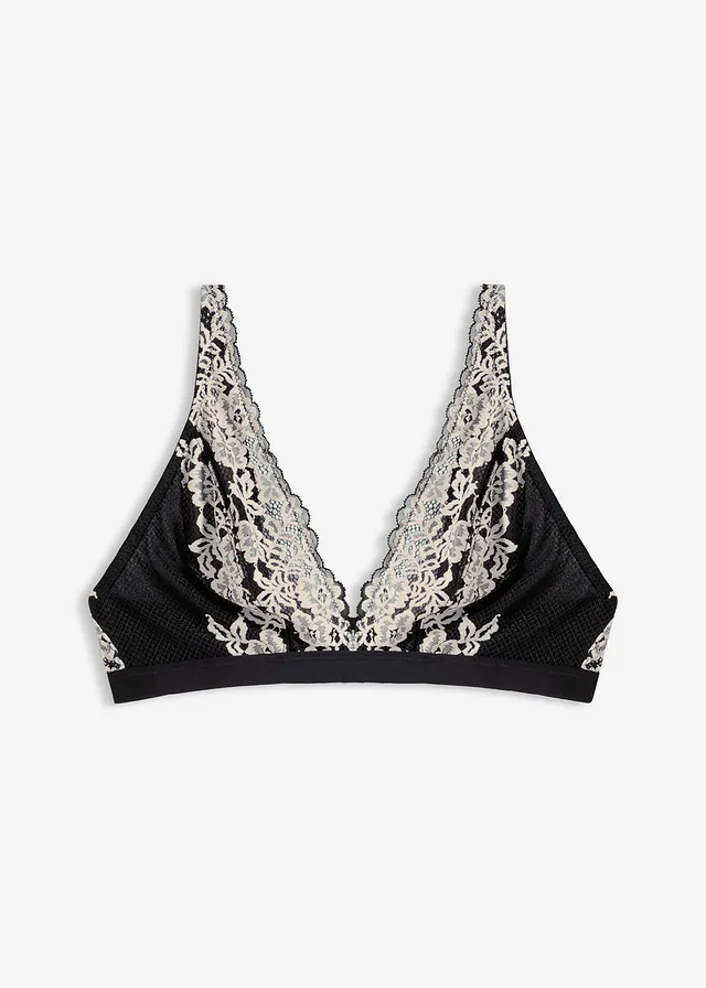 Bralette melltartó színes csipkéből • fekete/gyapjúfehér • bonprix áruház