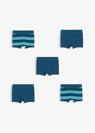 Boxershort met biologisch katoen (set van 5), Kleur: blauwpetrol+petrol strepen