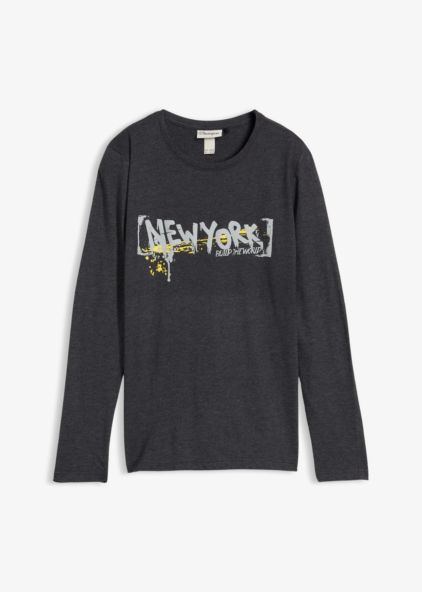 Triko s dlouhým rukávem a potiskem • antracitový melír s potiskem • bonprix obchod