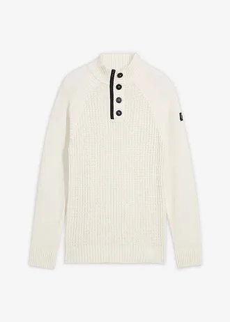 Pulover texturat cu guler înalt cu bumbac reciclat • ecru • magazin bonprix