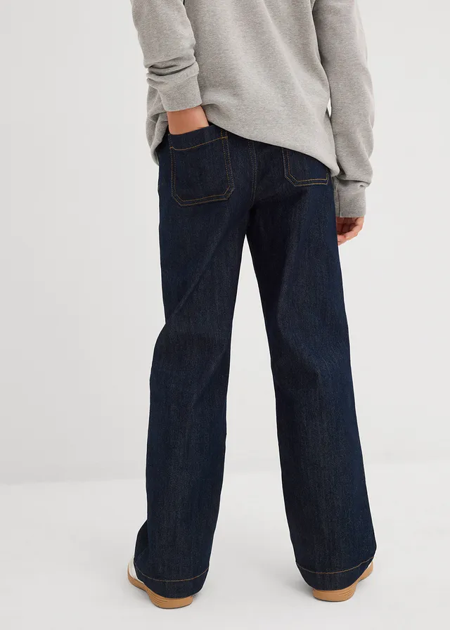 Wide leg jeans, mid waist, Kleur: diepblauw denim ongewassen