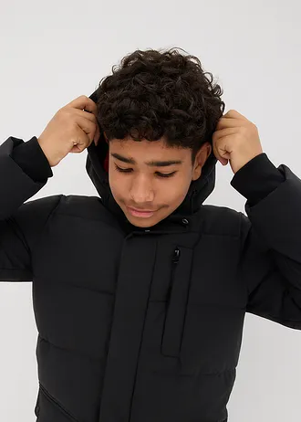 Prošívaná parka se sportovními detaily a kapucí • černá • bonprix obchod