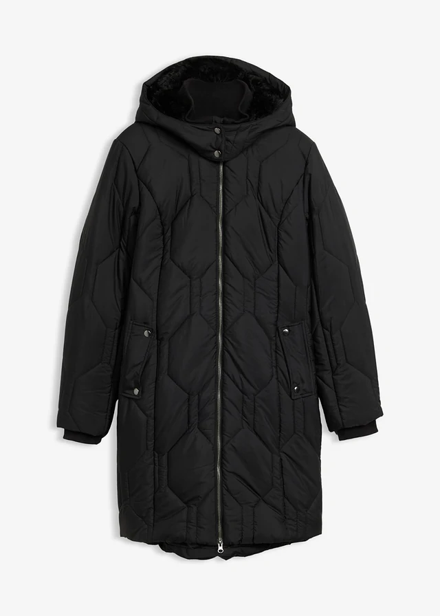 Manteau court avec surpiqûres diamant et zips latéraux, Couleur: noir