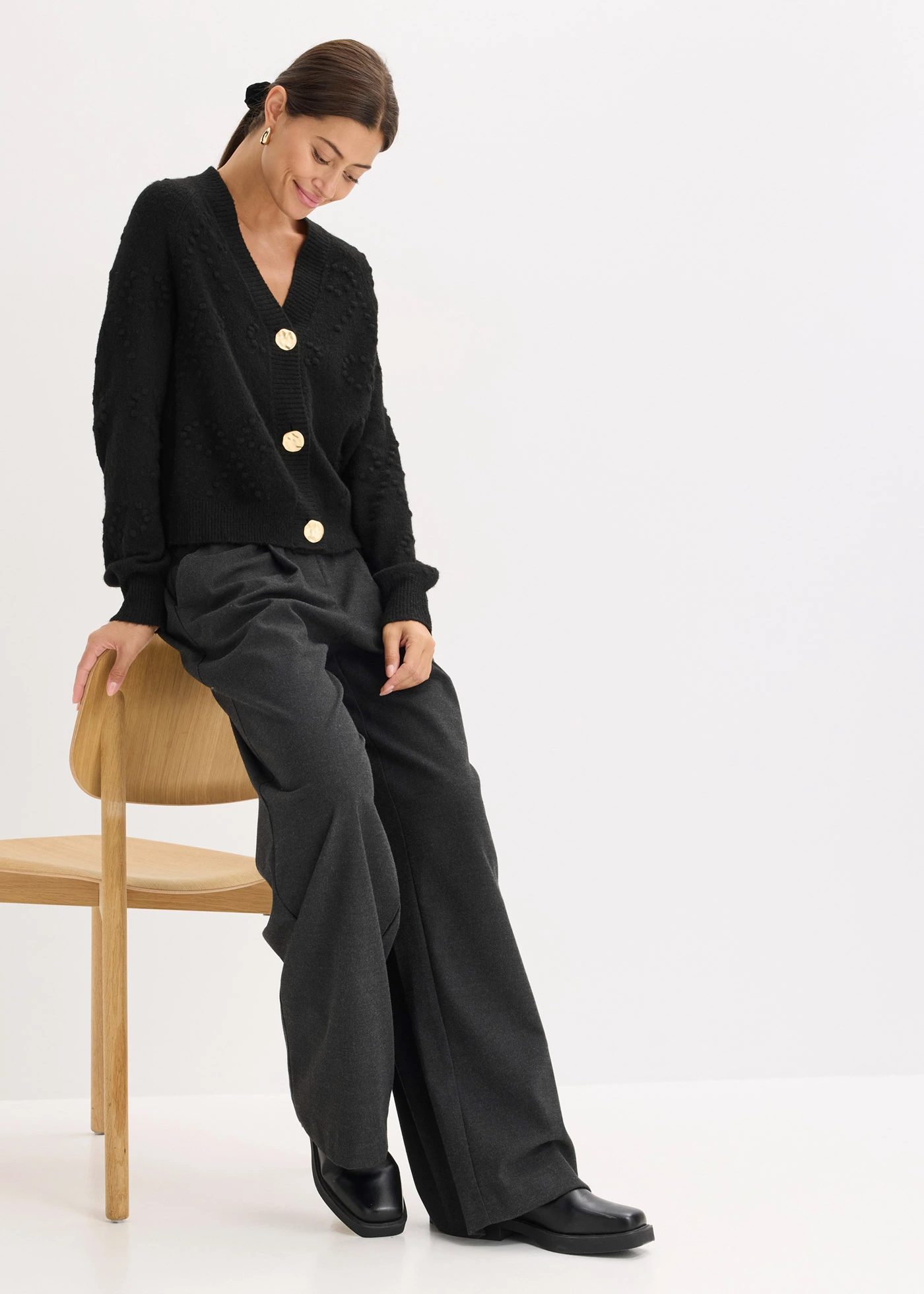 Ajour vest met structuur • zwart • bonprix online shop