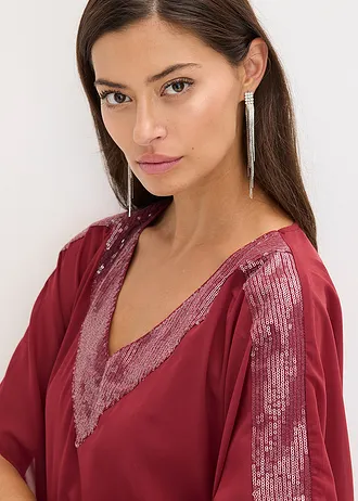 Oversized halenka s pajetkovou vsadkou • rubínově červená • bonprix obchod