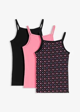 Top met zacht biologisch katoen (set van 3) • mat pink+zwart+gedessineerd • bonprix online shop