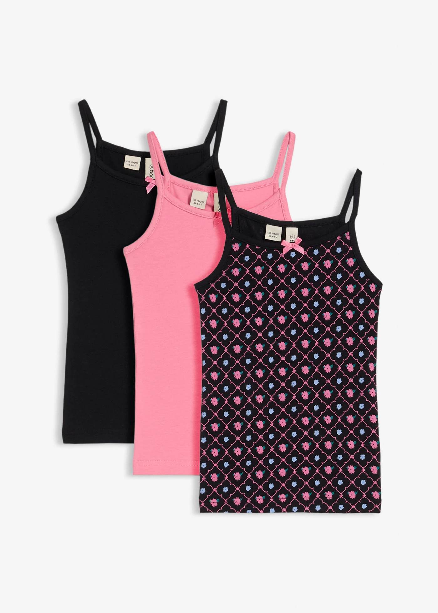 Top met zacht biologisch katoen (set van 3) • mat pink+zwart+gedessineerd • bonprix online shop