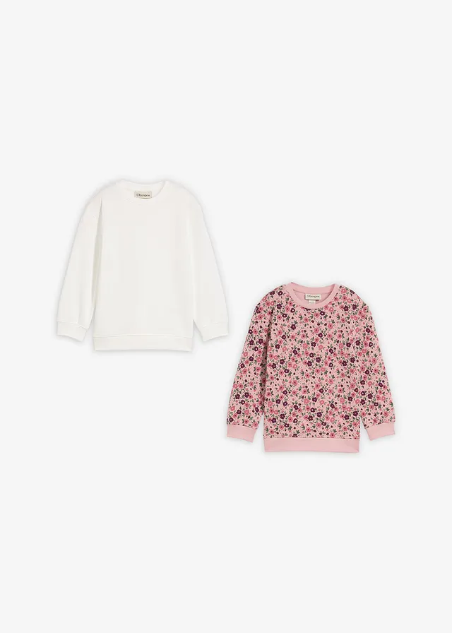 Bluza z czystej bawełny organicznej (2 szt.), kolor: biel wełny+dymny różowy w kwiaty