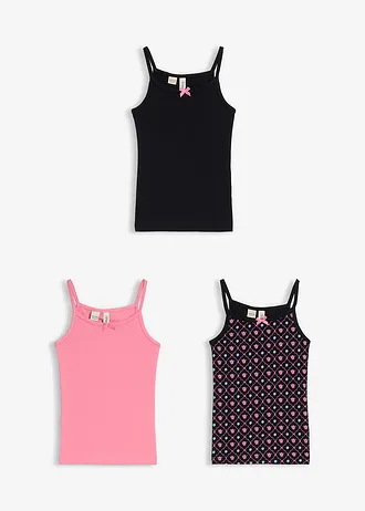 Top met zacht biologisch katoen (set van 3) • mat pink+zwart+gedessineerd • bonprix online shop