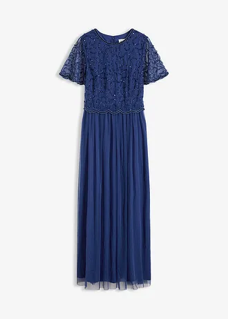 Robe longue raffinée en tulle avec sequins brodés • bleu nuit • Boutique bonprix