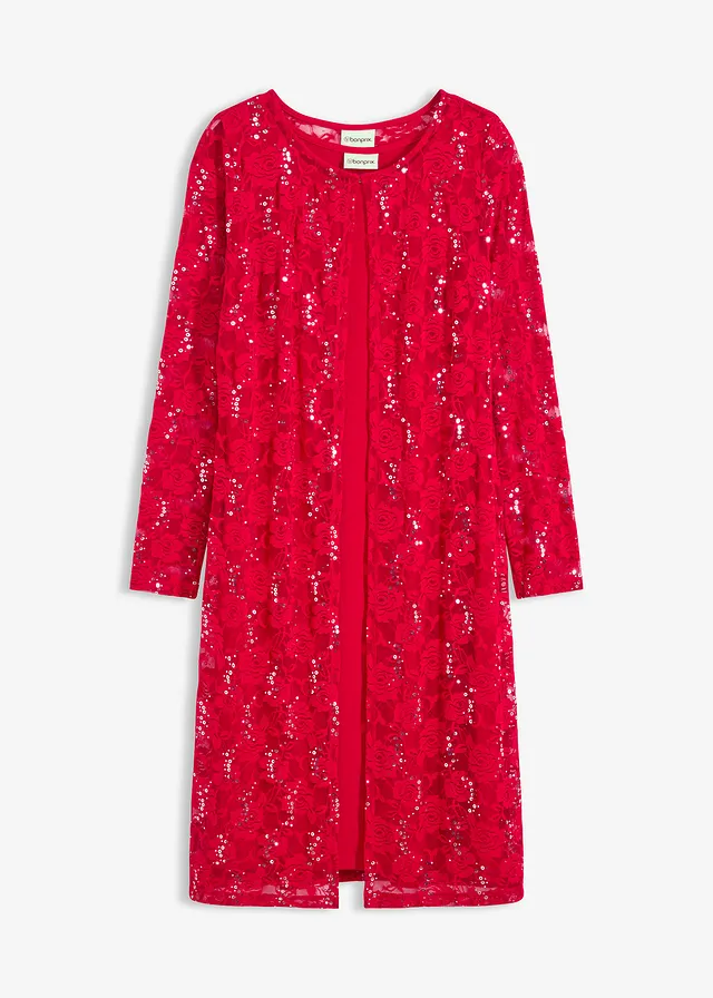 Šaty s krajkou (2dílná souprava) • tmavě červená • bonprix obchod