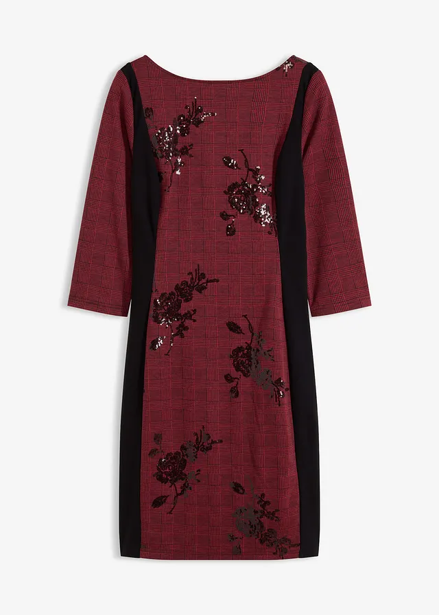 Robe fourreau avec sequins brodés, Couleur: rouge foncé-noir carreaux