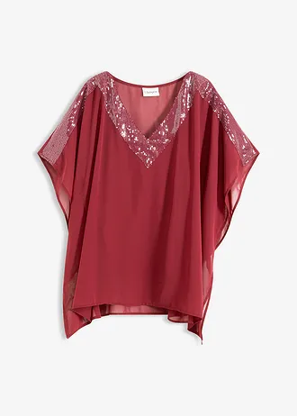Blouse oversize à empiècement orné de sequins • rouge rubis • Boutique bonprix