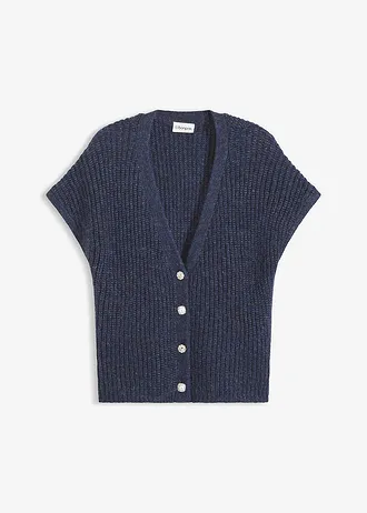 Gilet sans manches en laine mélangée avec boutons décoratifs • bleu foncé chiné • Boutique bonprix