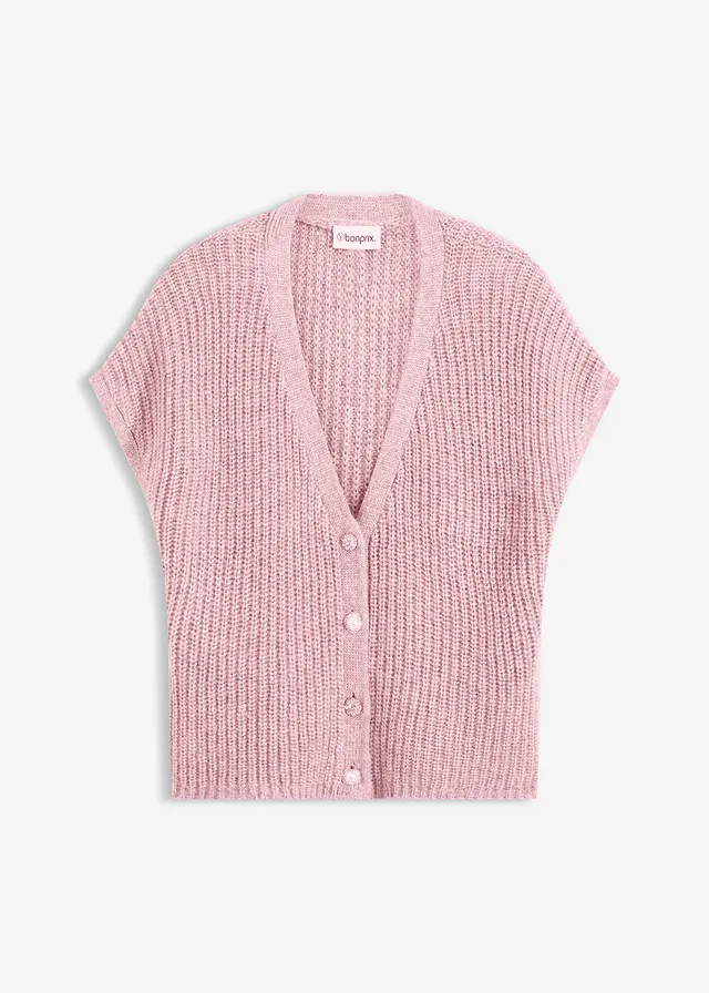 Vestă tricotată cu nasturi decorativi și lână