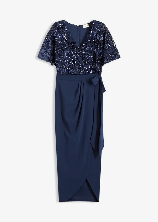 Robe longue brodée de sequins • bleu foncé • Boutique bonprix