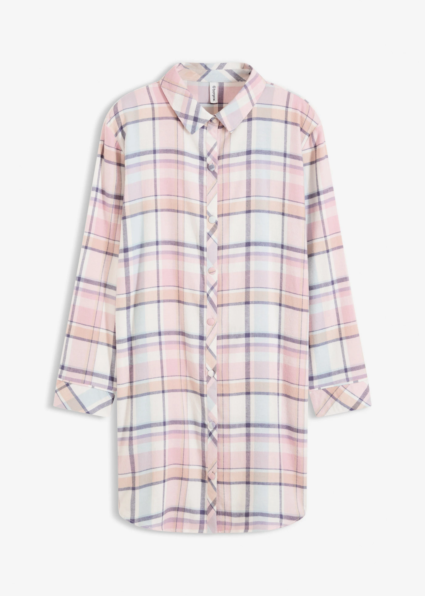 Tkaná noční košile z flanelu, s knoflíkovou lištou • pudrově modro-popelavě růžová kostka • bonprix obchod