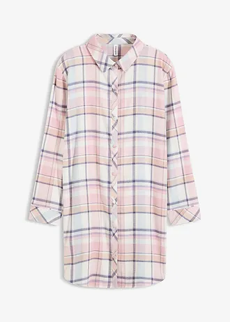 Tkaná noční košile z flanelu, s knoflíkovou lištou • pudrově modro-popelavě růžová kostka • bonprix obchod