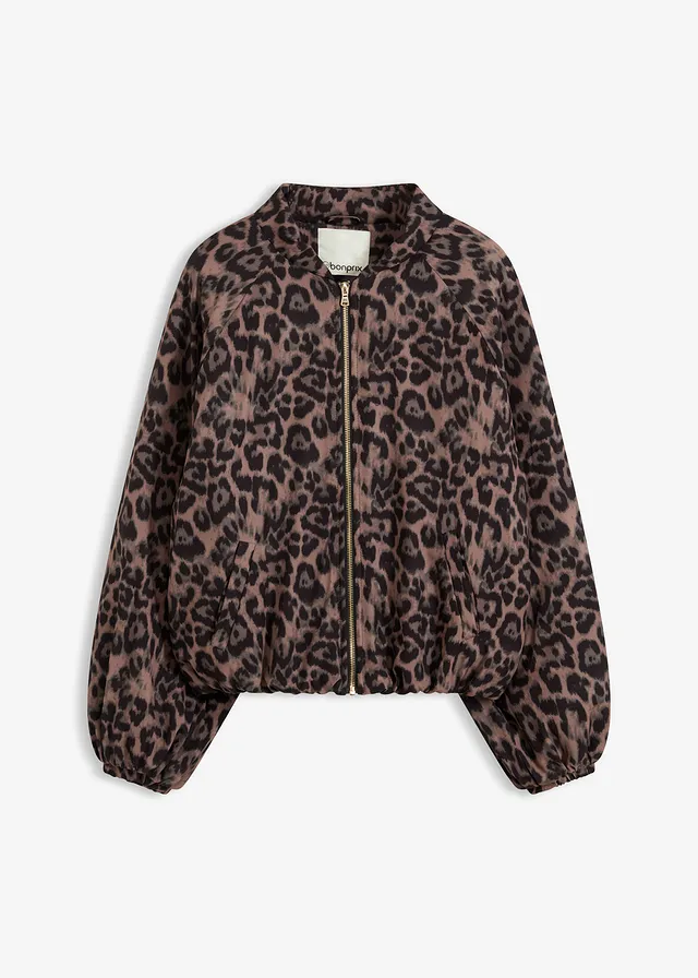 Gewatteerde bomber, Kleur: bruin luipaardprint