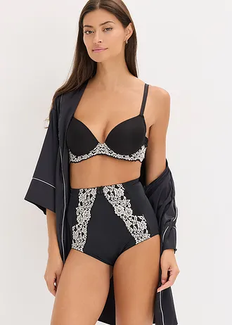 Voorgevormde bh met tweekleurig kant • zwart/wolwit • bonprix online shop