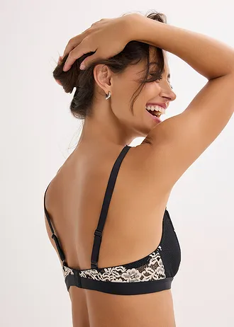 Bralette melltartó színes csipkéből • fekete/gyapjúfehér • bonprix áruház