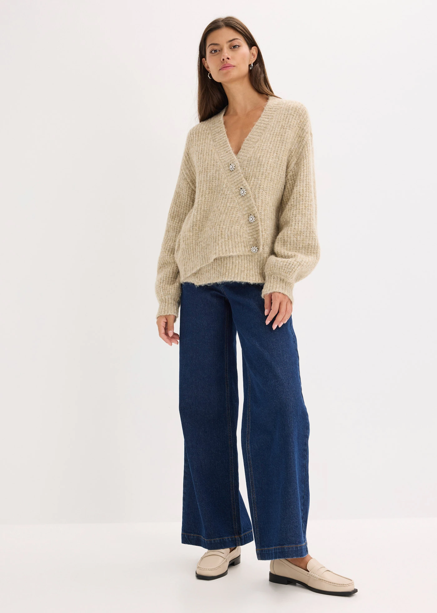 Gilet doux en grosse maille de laine mélangée • sable chiné • Boutique bonprix