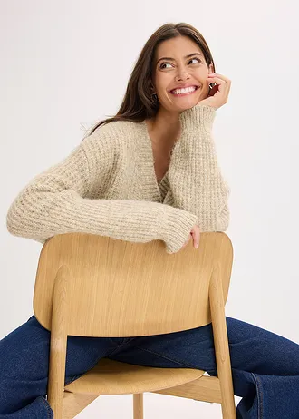 Gilet doux en grosse maille de laine mélangée • sable chiné • Boutique bonprix