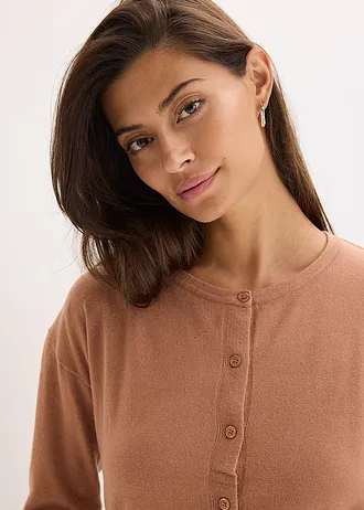 Kabátek z jemného úpletu ze splývavé viskózové směsi • čokoládový sorbet • bonprix obchod