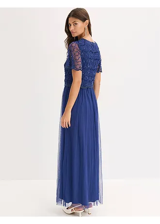 Robe longue raffinée en tulle avec sequins brodés • bleu nuit • Boutique bonprix