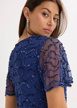 Robe longue raffinée en tulle avec sequins brodés • bleu nuit • Boutique bonprix