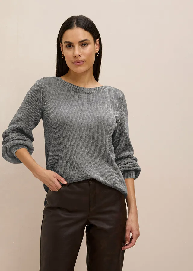 Žinylkový dlouhý svetr • antracitová • bonprix obchod
