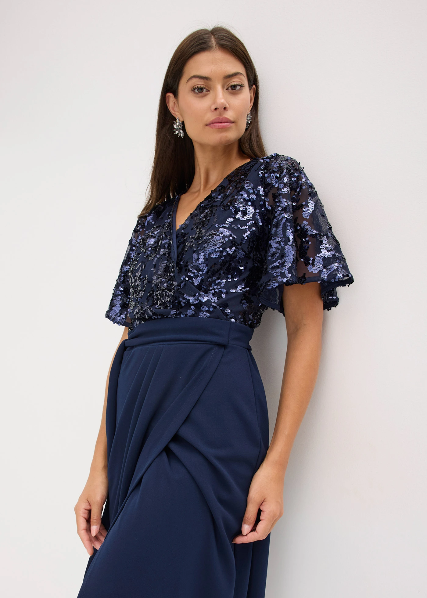Maxi jurk met geborduurde pailletten • donkerblauw • bonprix online shop
