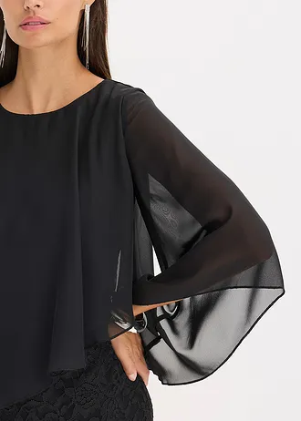 Rochie mini din dantelă cu parte suprapusă din șifon • negru • magazin bonprix