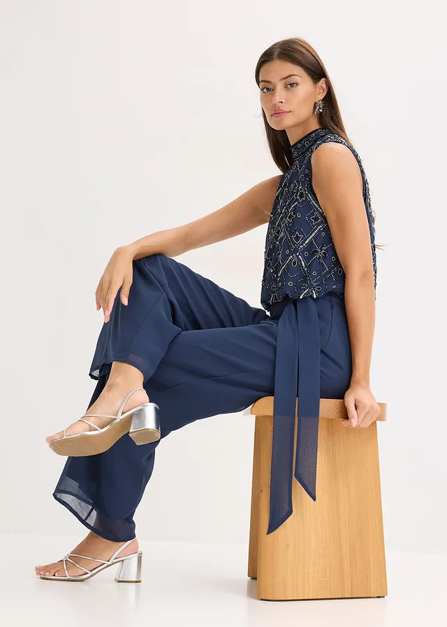 Jumpsuit met parelborduursel • donkerblauw-zilverkleur • product-page.page-title-suffix