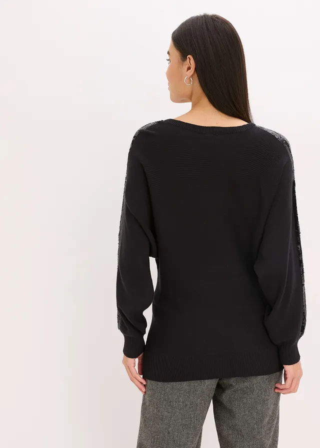 Sweter z cienkiej dzianiny z cekinami • czarny • sklep bonprix