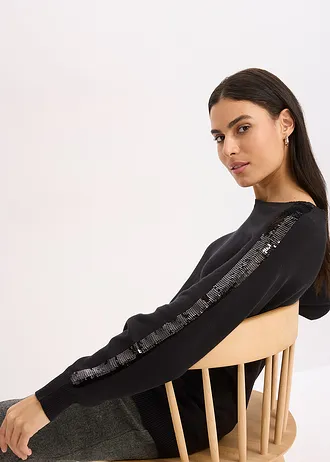 Cienki sweter z cekinami • czarny • sklep bonprix