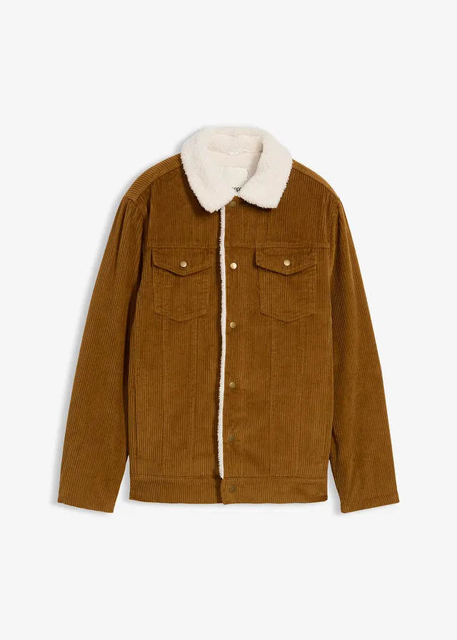 Blouson en velours côtelé doublé sherpa, Couleur: cognac