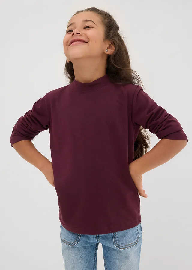 Longsleeve van elastisch biologisch katoenmix (set van 2), Kleur: asroze+wijnrood