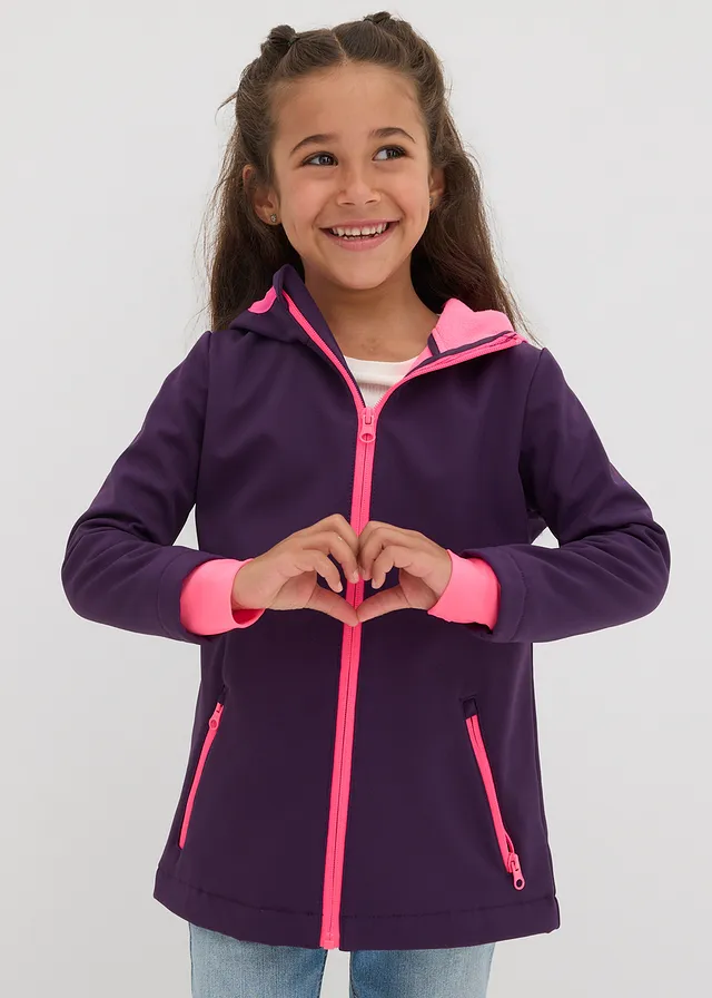Thermo softshell jas, waterafstotend, Kleur: donkerpaars-neonpink