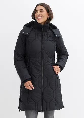 Korte coat met diamantstiksels en ritsen opzij • zwart • bonprix online shop