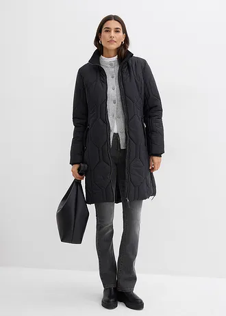 Manteau court et matelassé avec surpiqûres diamant et zips sur les côtés • noir • Boutique bonprix