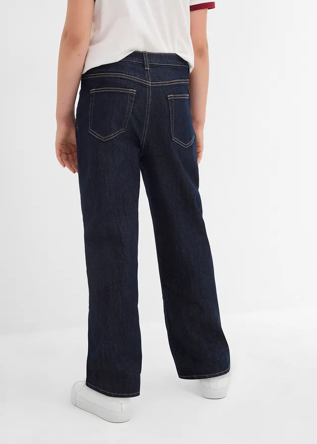 Wide leg thermojeans met jersey voering, mid waist, Kleur: donkerblauw denim