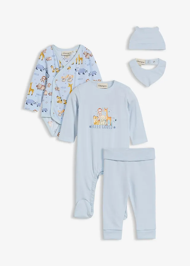 Baby outfit (5-dlg. set), Kleur: poederblauw-lichtblauw
