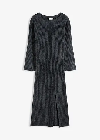 Robe pull longue avec fente, Couleur: anthracite chiné