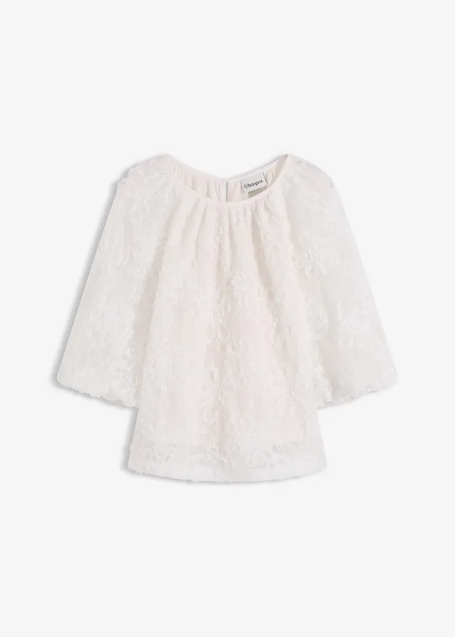 Blouse met een gestructureerd bloemmotief, Kleur: crème