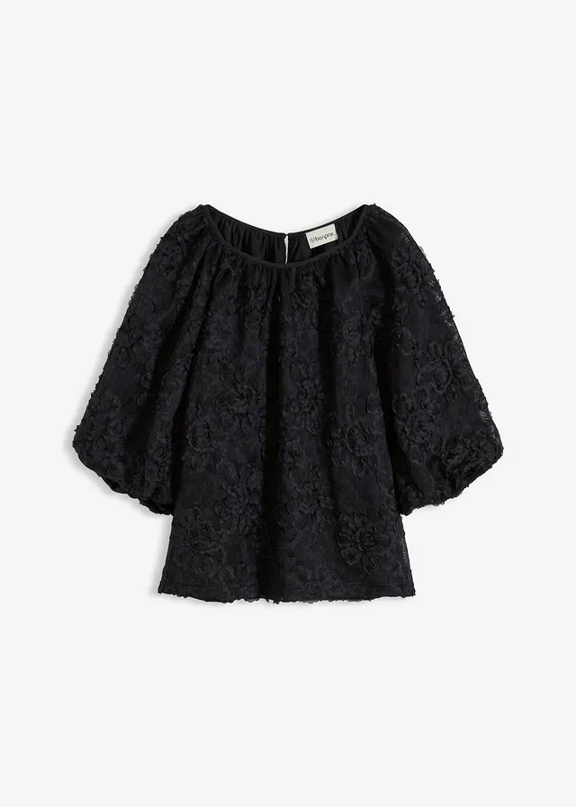 Bluzka ze strukturalnym wzorem w kwiaty • czarny • sklep bonprix