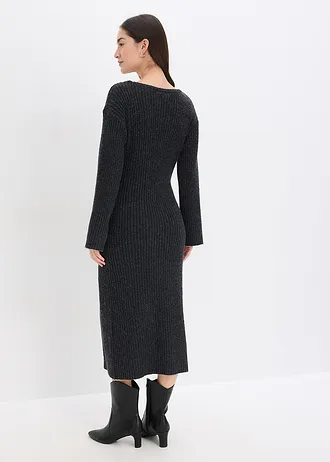 Robe pull longue avec fente, Couleur: anthracite chiné